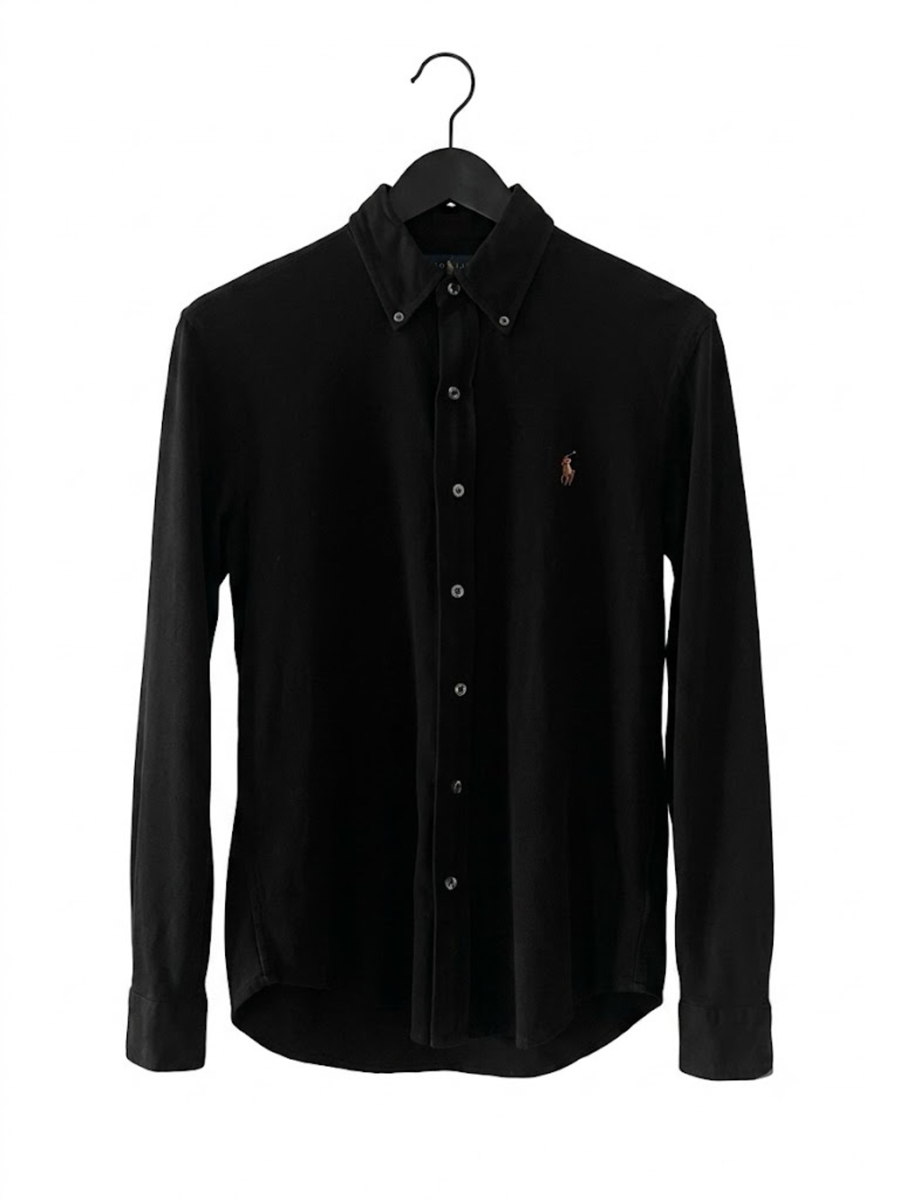 Ralph Lauren Oxford Knit Button Down Shirt Long Sleeve Black Small cotton as is